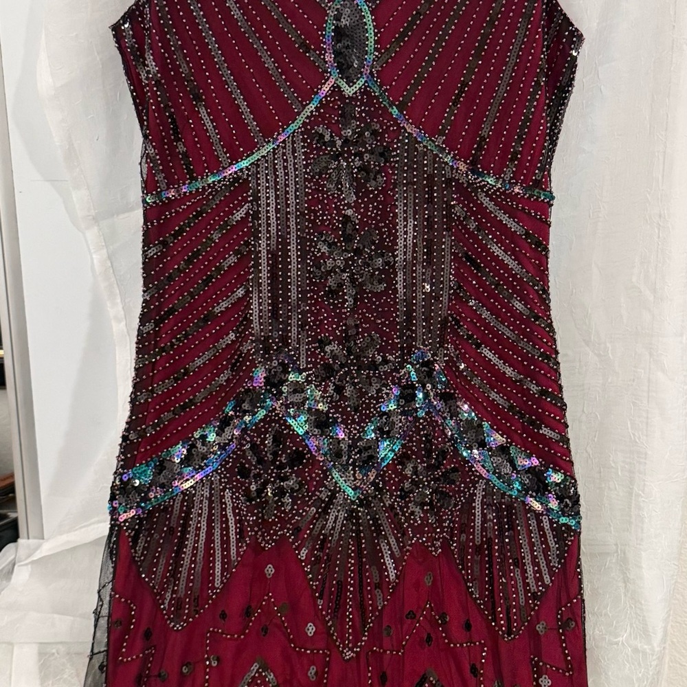 Elegant Burgundy Beaded Dress